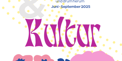 Veranstaltungsplakat mit bunten stilisierten Blumen und der Aufschrift: Natur & Kultur